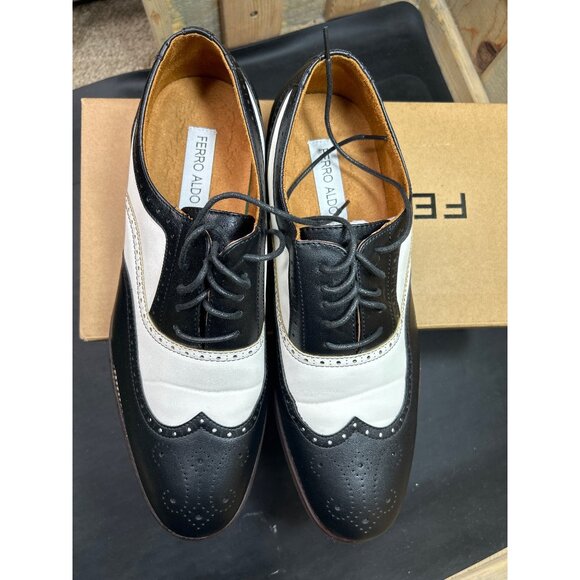 Ferro Aldo Arthur Mens Black White Wingtip Oxford Dress Shoes Faux Leather US11 - Picture 4 of 9